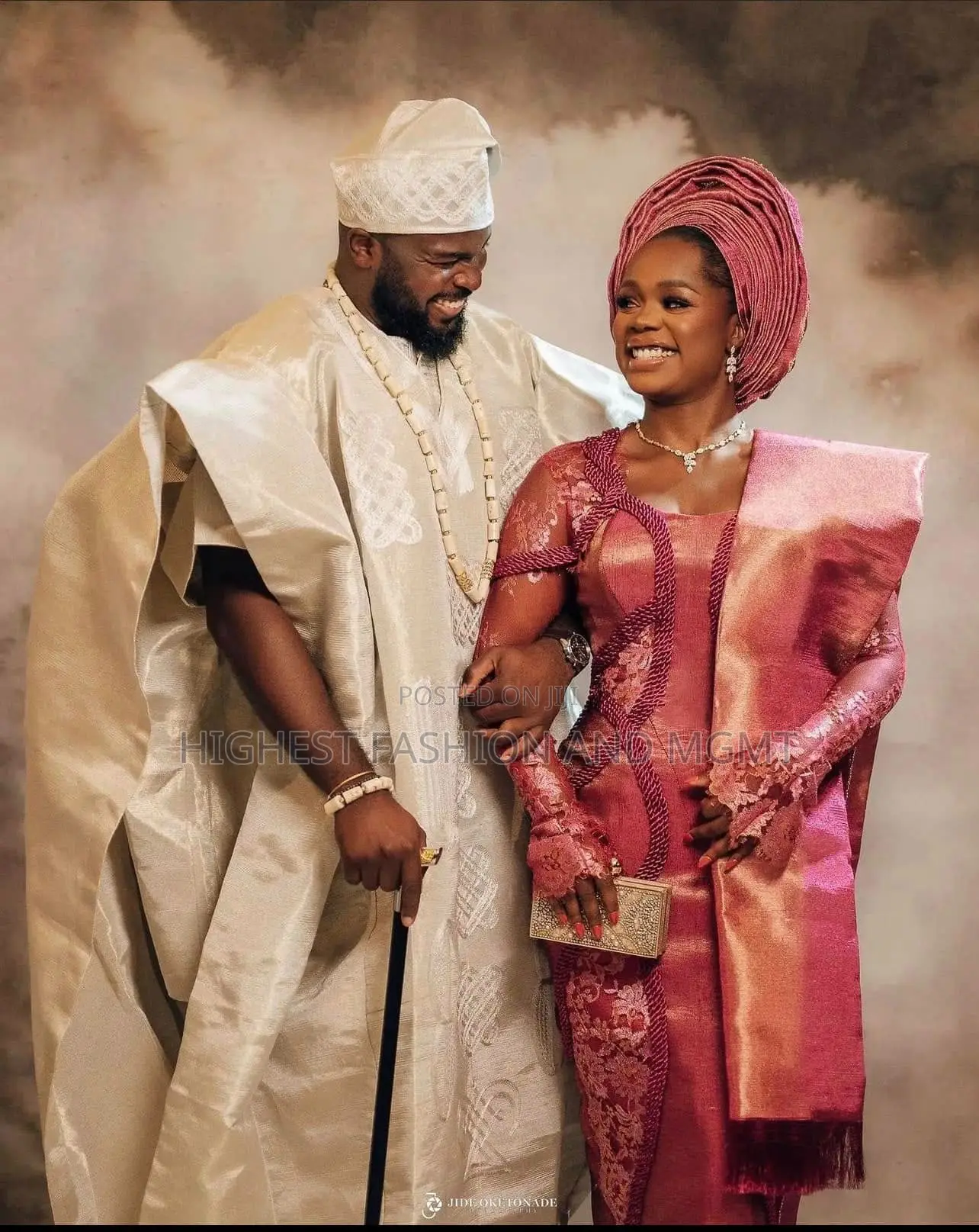 Dusty-Rose Corset Gown Silver-Champagne Agbada Set