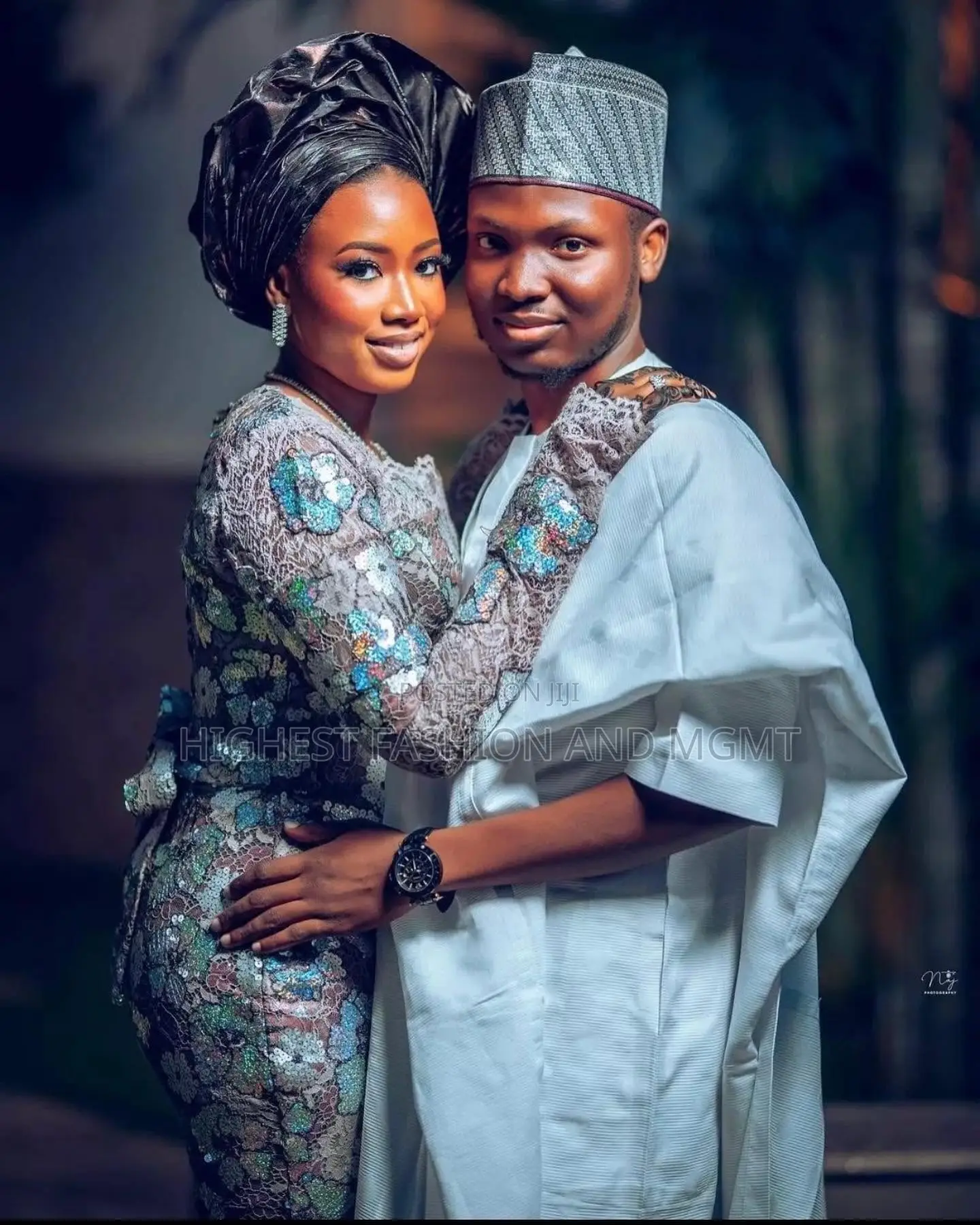 Metallic Floral Lace Gown White Agbada Set