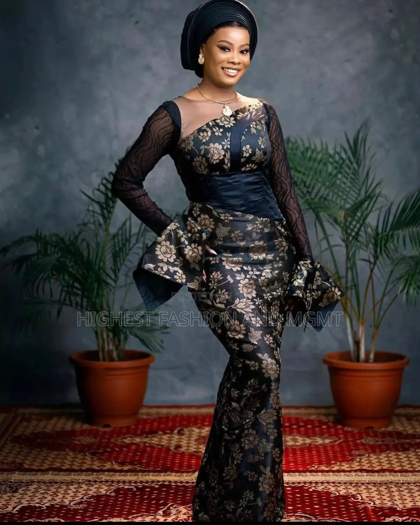 Black Gold Brocade Gown Black Babban Riga Set