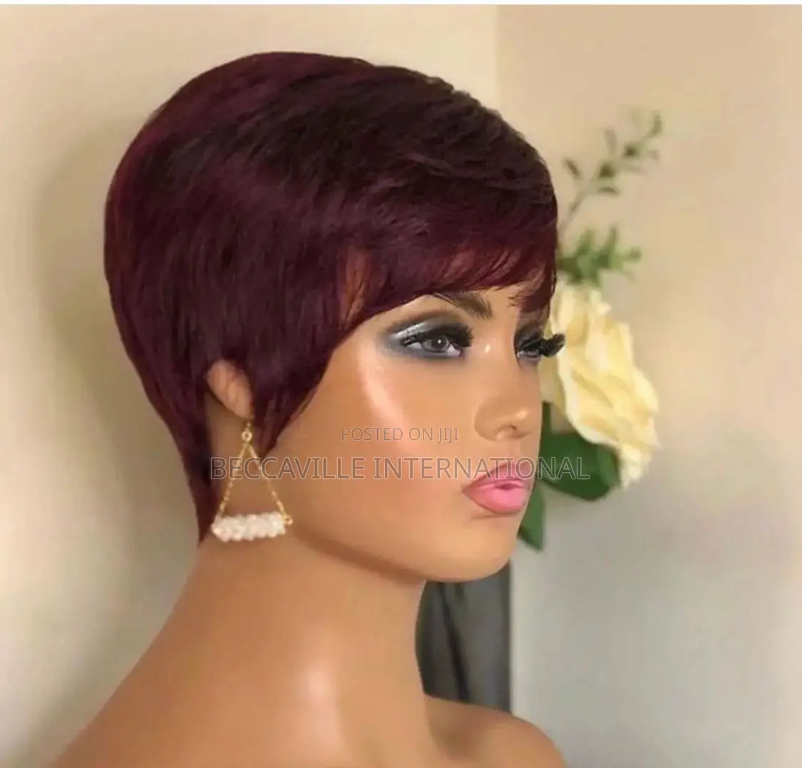 Factory Wigged Burgundy Human Hair Pixie Wig