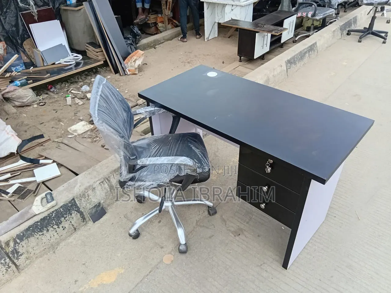 White and Black 4ft Office Table and Rolling Chair Available