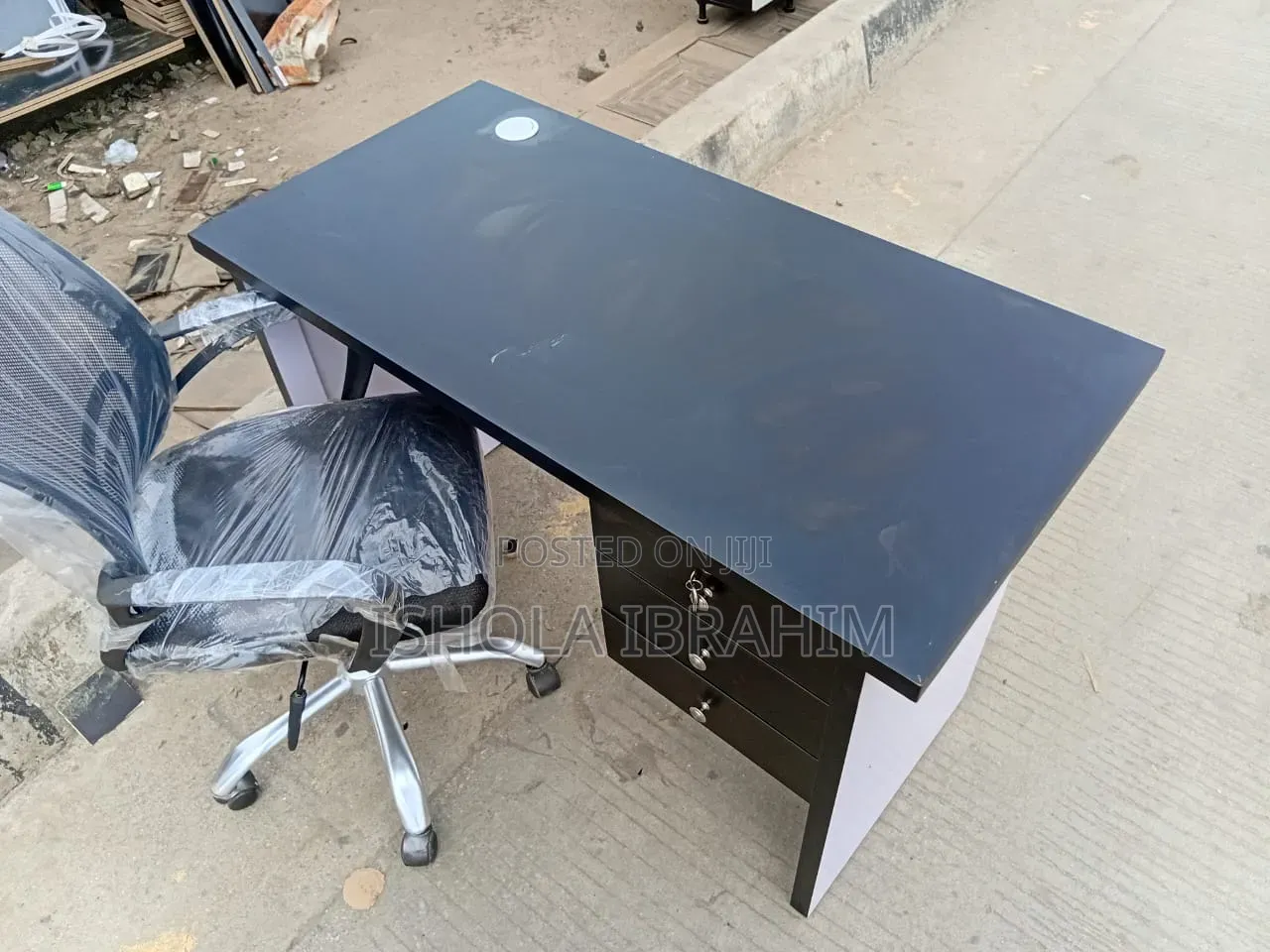 White and Black 4ft Office Table and Rolling Chair Available