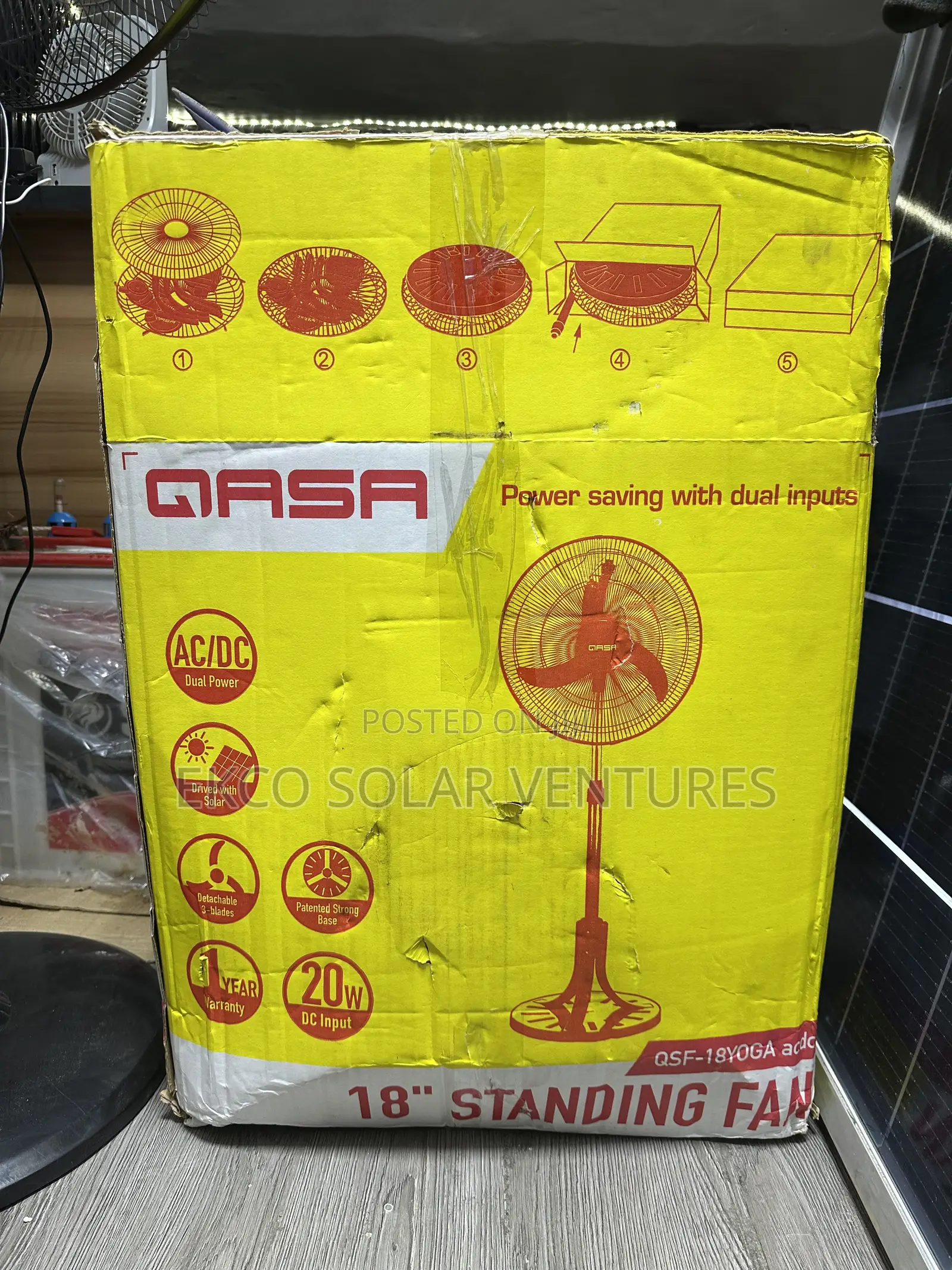 Qasa 18" Solar Standing Fan