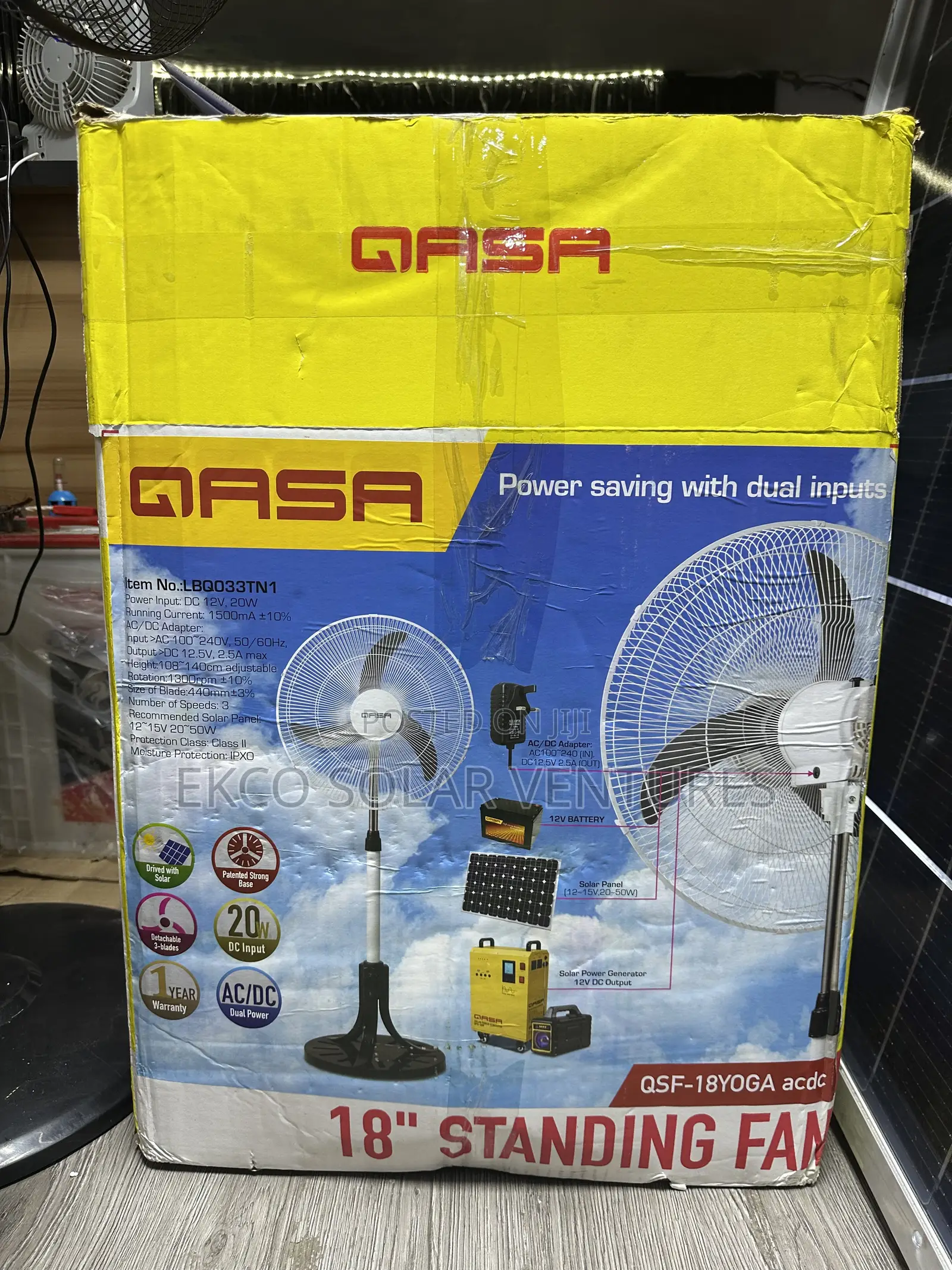 Qasa 18" Solar Standing Fan