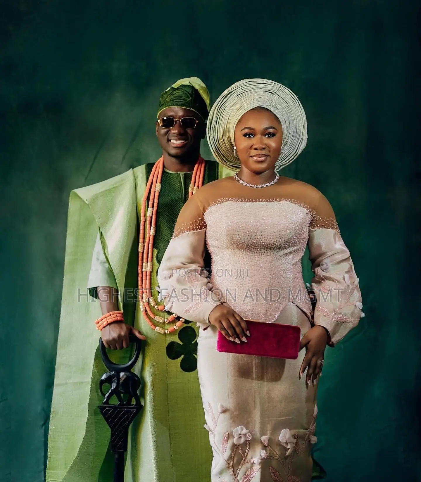 Champagne-Gold Gown Sage-Green Agbada Set