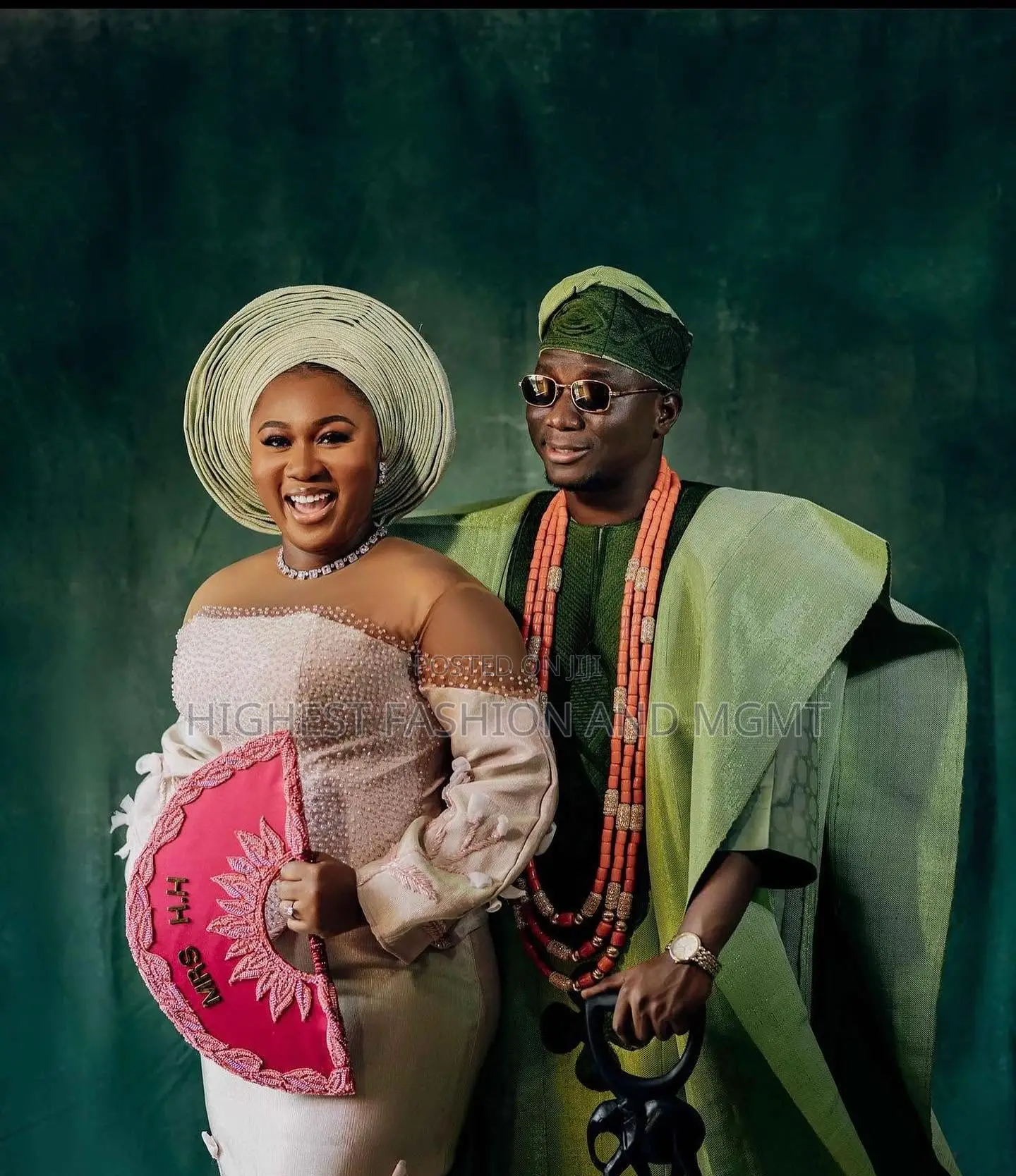 Champagne-Gold Gown Sage-Green Agbada Set