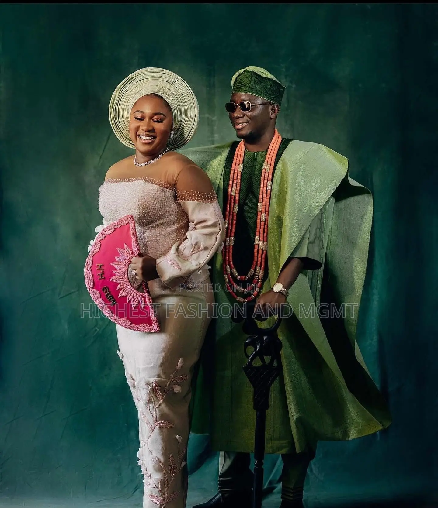 Champagne-Gold Gown Sage-Green Agbada Set