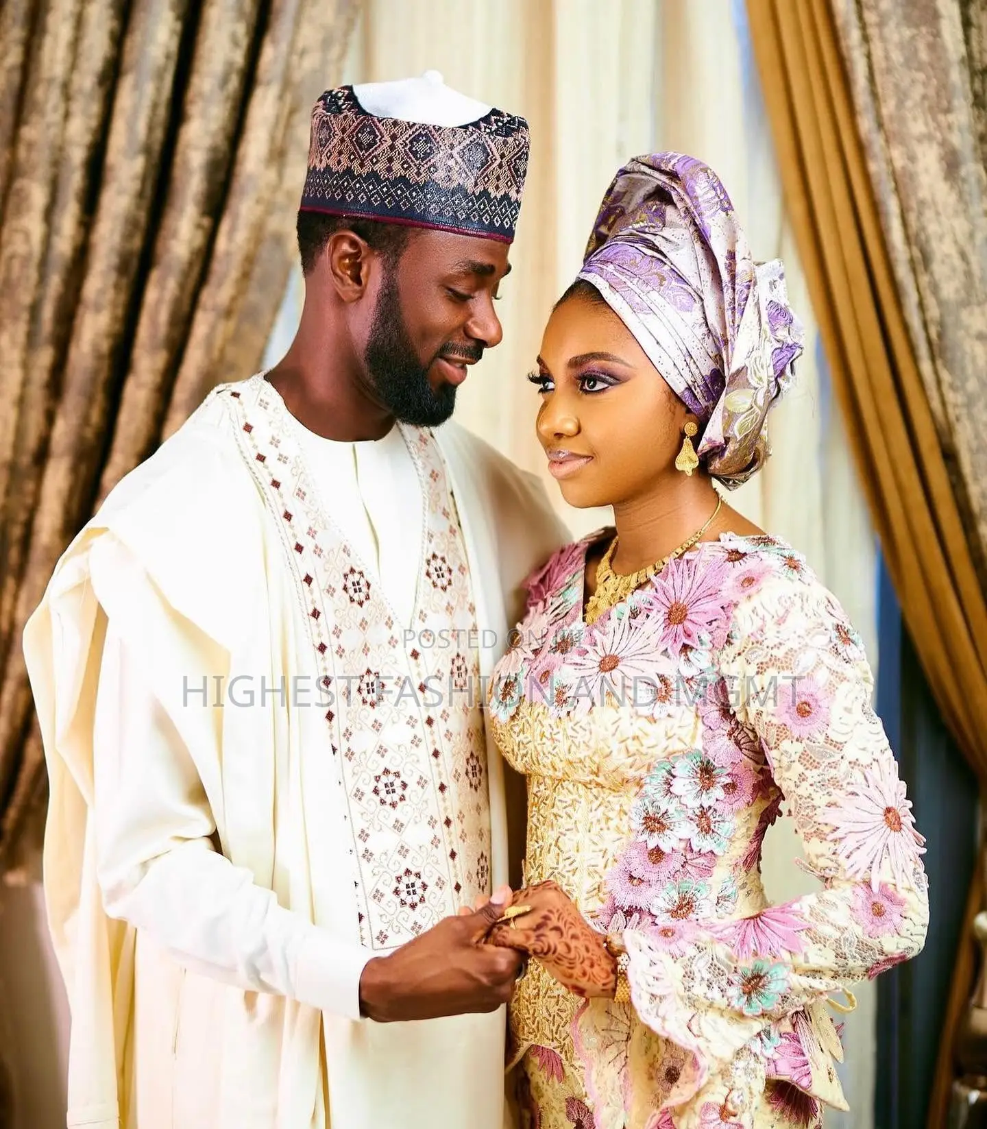 Floral Appliqué Lace Gown Embroidered Agbada Set