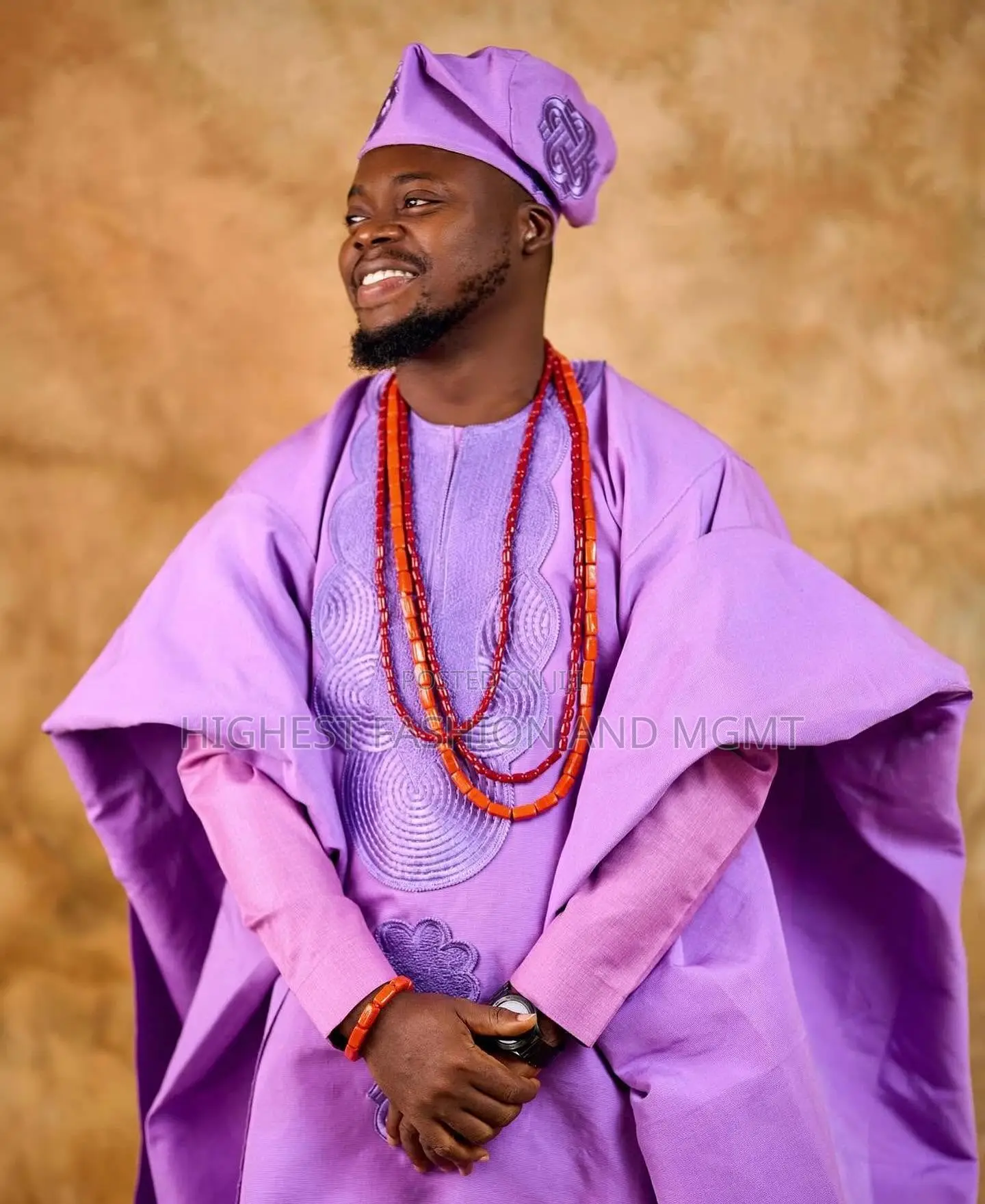 Lilac Corset Lace Gown Matching Agbada Set