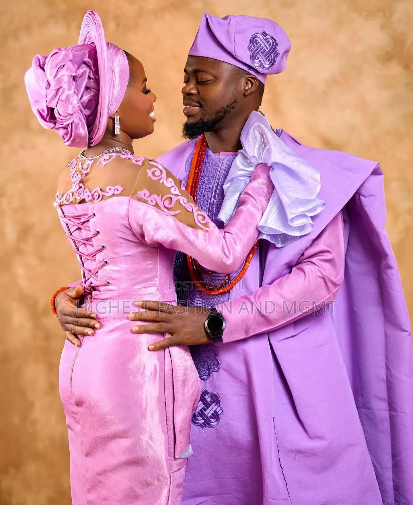 Lilac Corset Lace Gown Matching Agbada Set