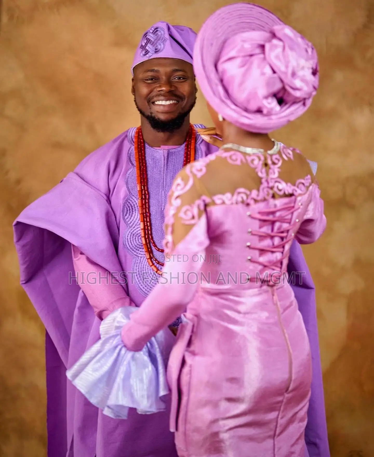 Lilac Corset Lace Gown Matching Agbada Set