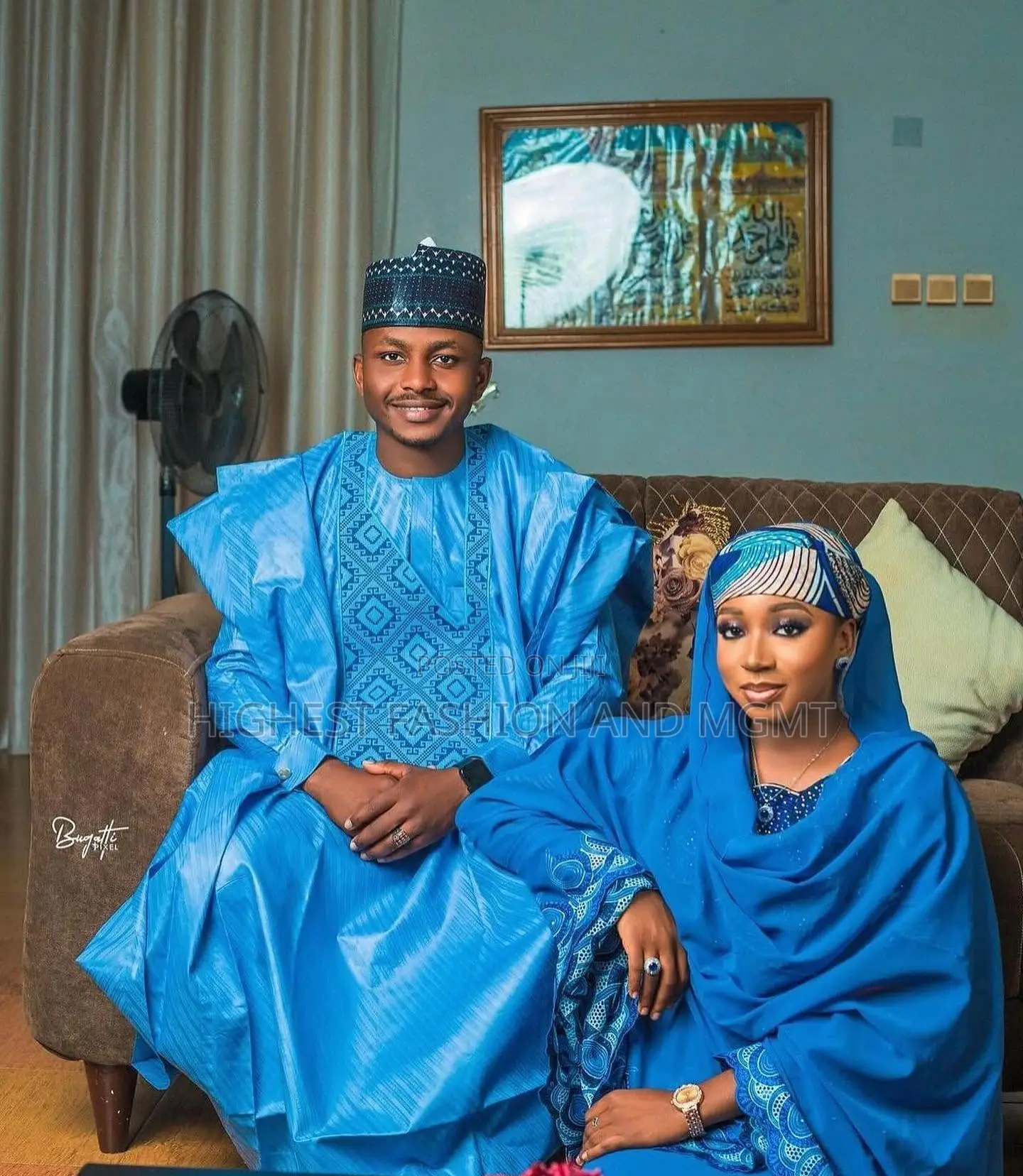Sky-Blue Embroidered Agbada Cobalt Blue Shadda Set
