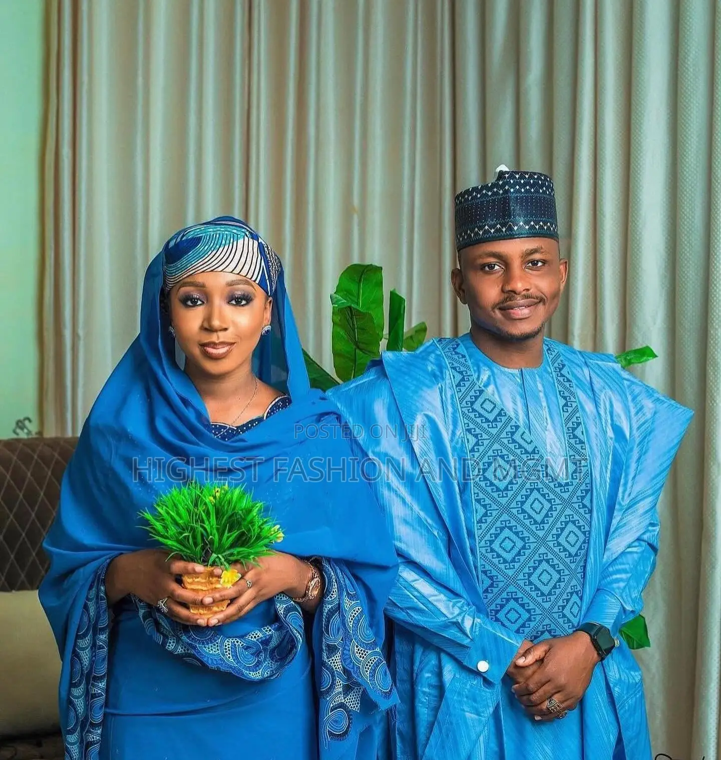 Sky-Blue Embroidered Agbada Cobalt Blue Shadda Set