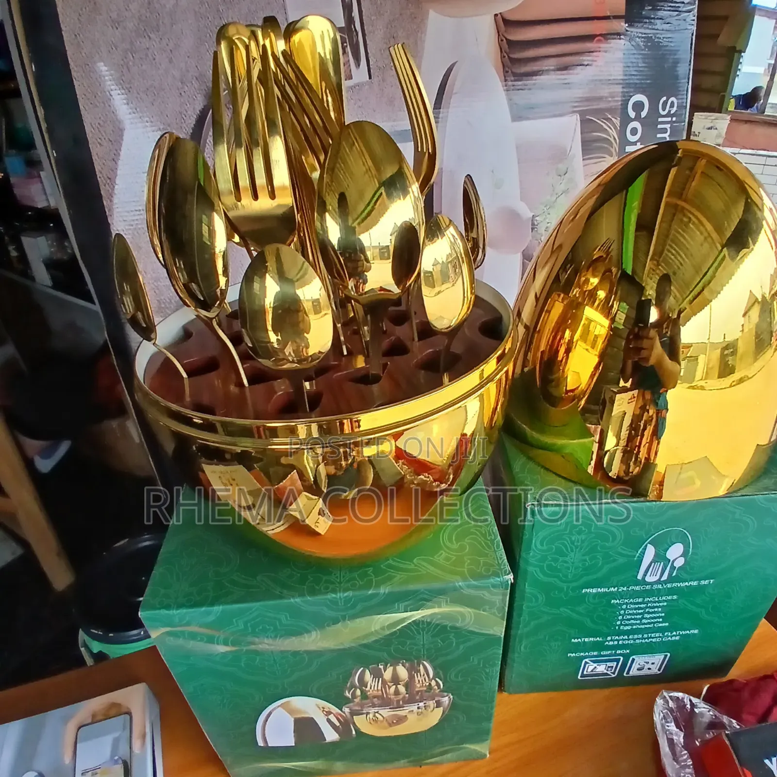 German Egg Shaped Gold Polish Tableware Cutlery Set (24pcs)