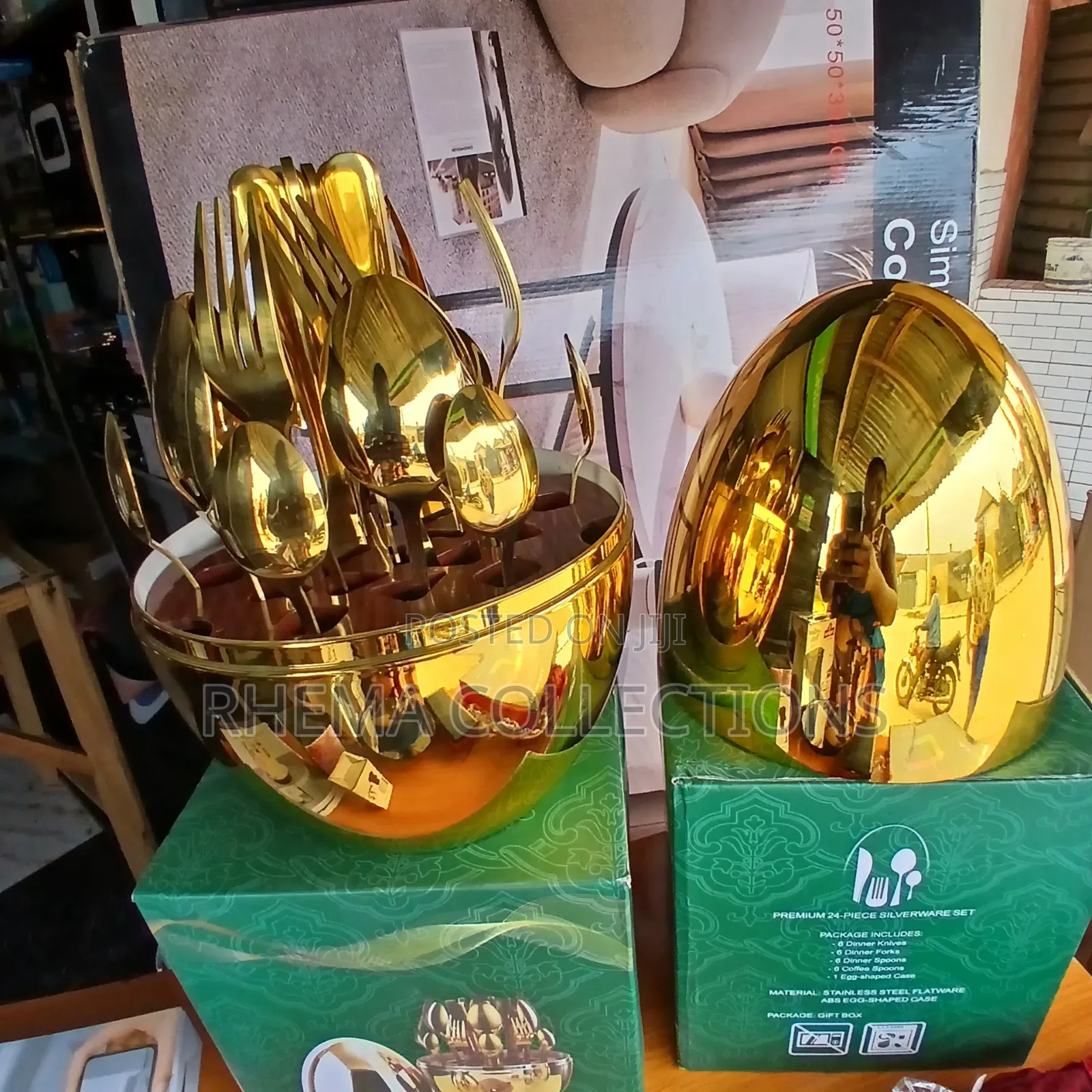German Egg Shaped Gold Polish Tableware Cutlery Set (24pcs)
