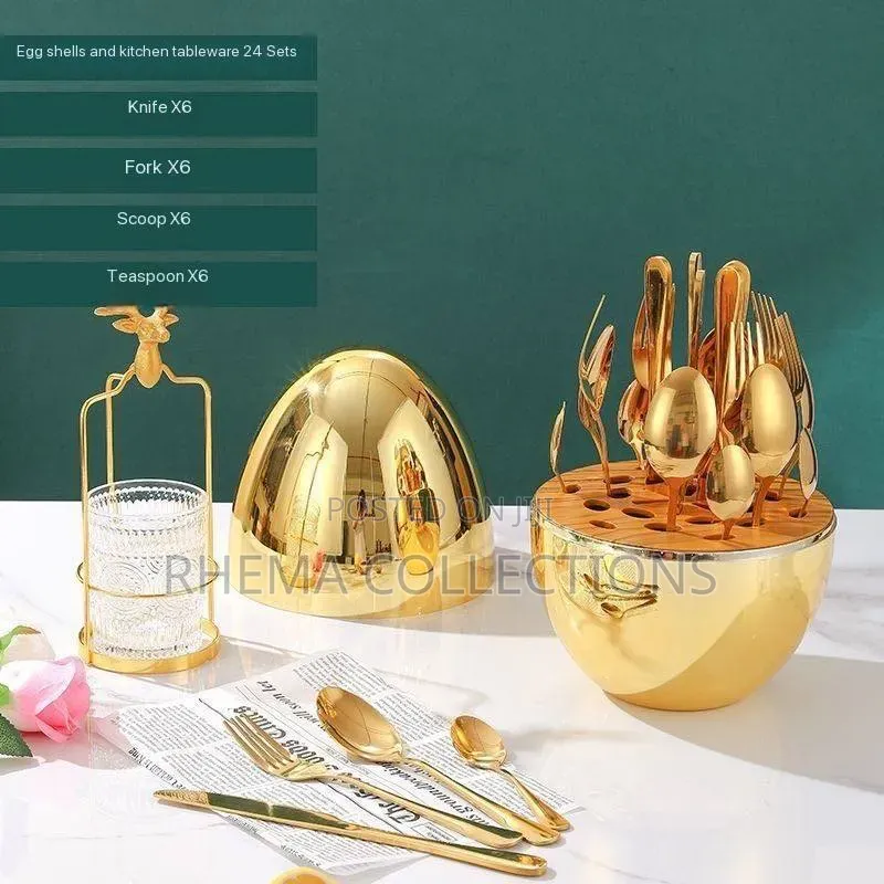 German Egg Shaped Gold Polish Tableware Cutlery Set (24pcs)