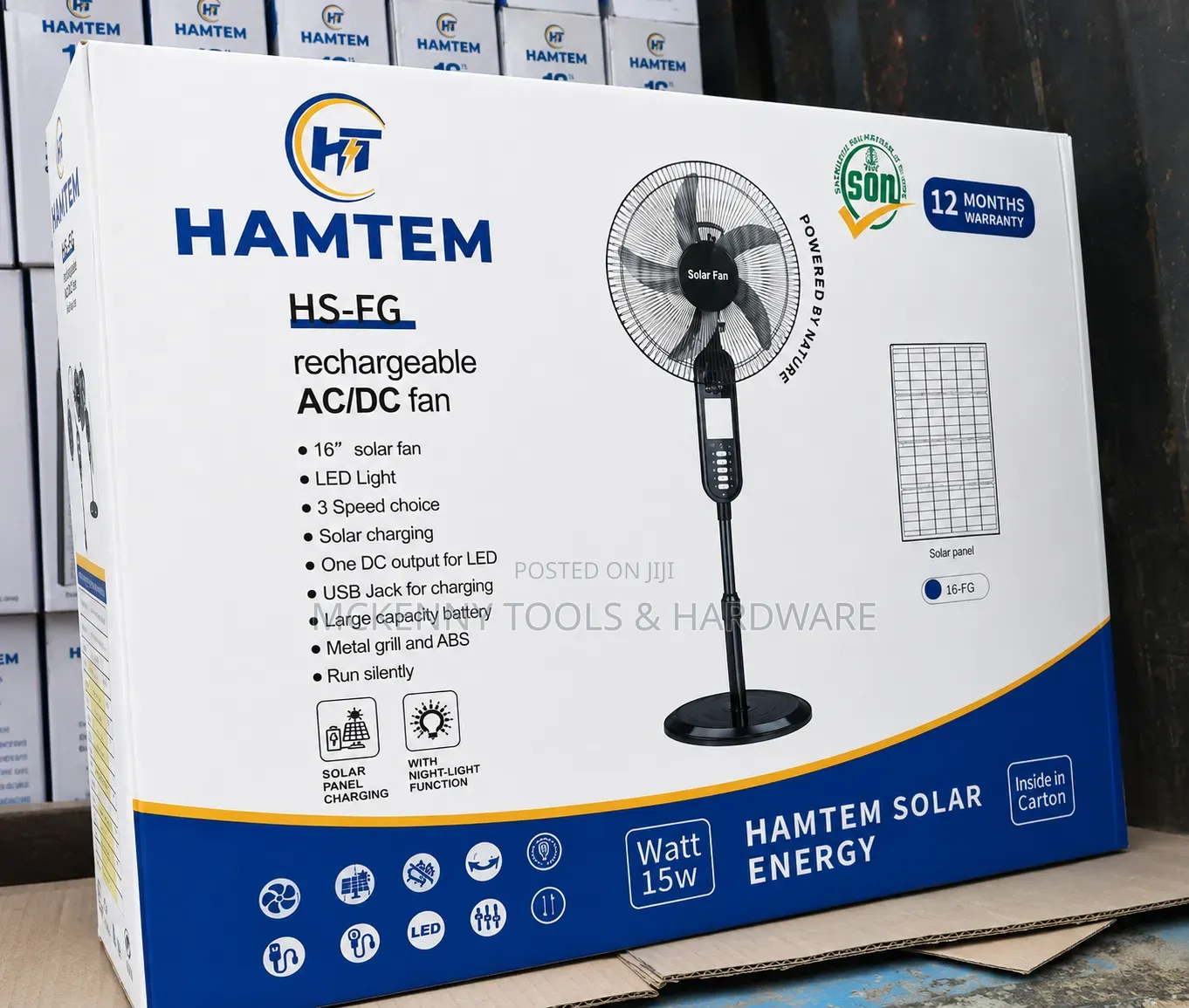 16-Inch Solar Rechargeable AC/DC Standing Fan (Mode
