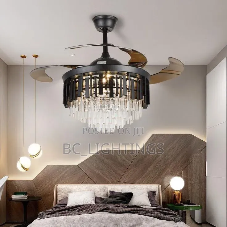 Fandelier Crystal LED Ceiling Fans With Lights and Remote Retractable