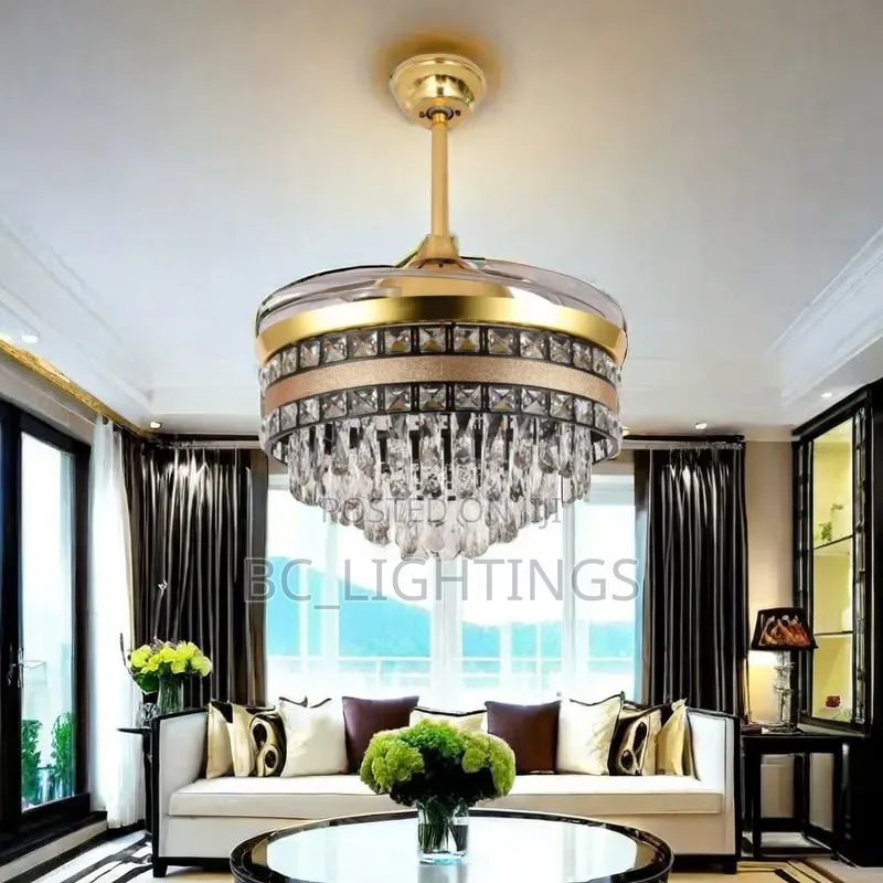 Fandelier Crystal LED Ceiling Fans With Lights and Remote Retractable