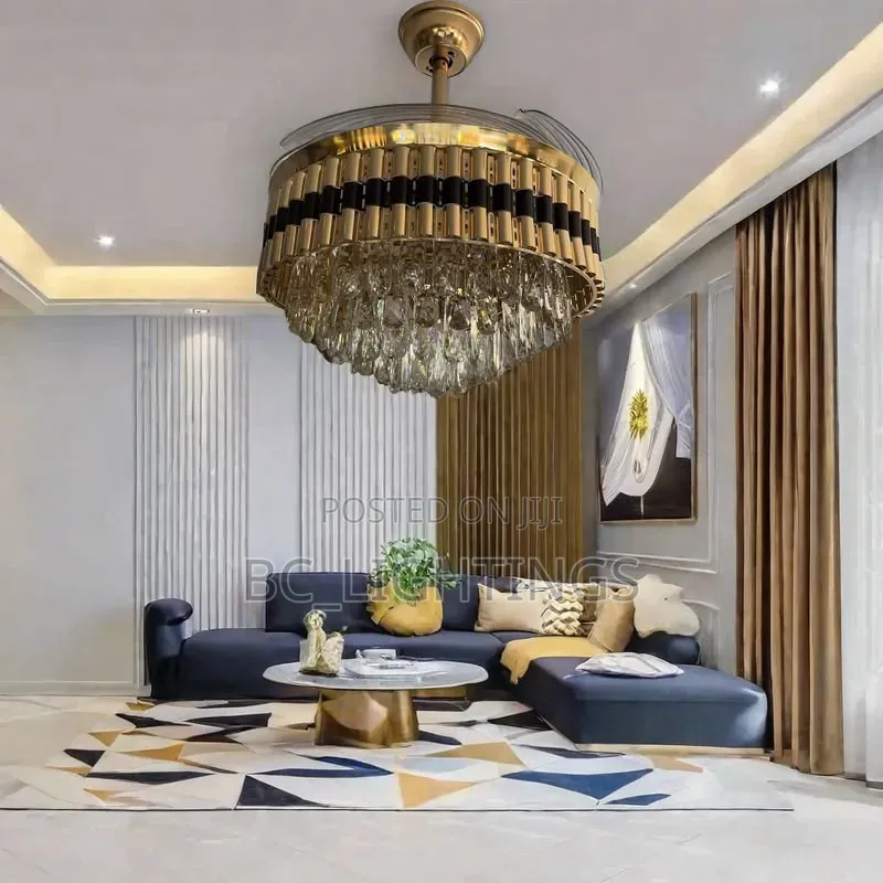 Fandelier Crystal LED Ceiling Fans With Lights and Remote Retractable