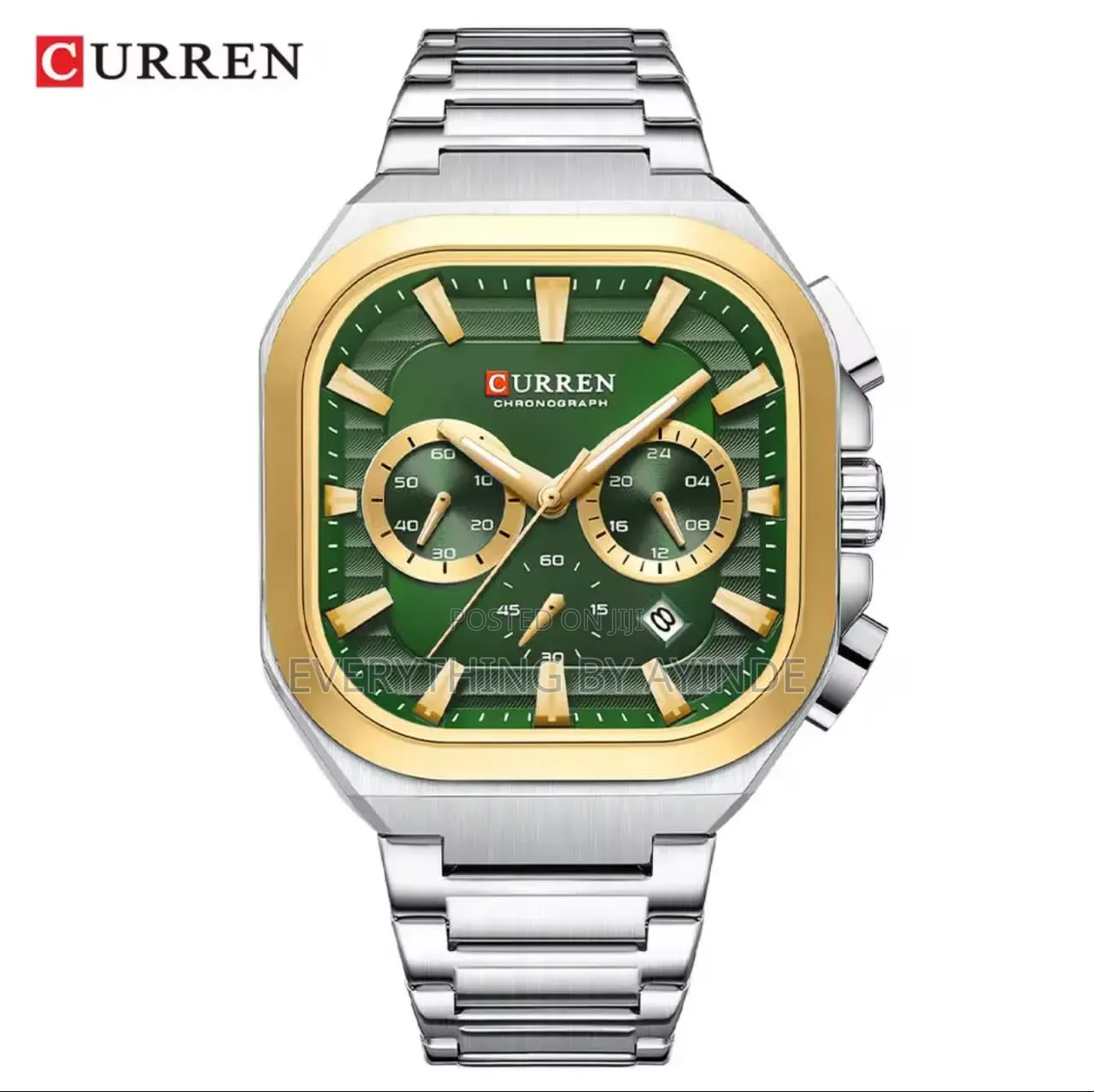 Curren Wrist Watch Analog and Digital Sliver and Gold With Green Face