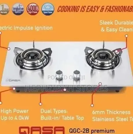 Qasa 2- Burner Stainless Steel Inbuilt Table Gas Cooker-Auto Ignition