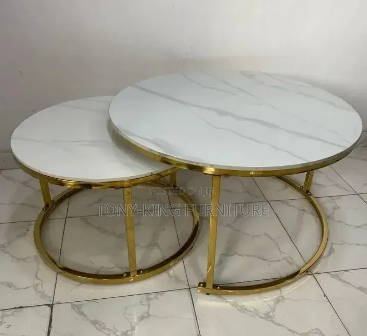 Imported 2-in-1 Coffee Table Round Marble Top and Gold Metal Legs.