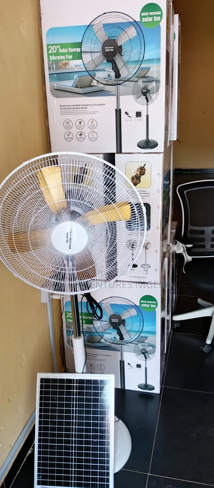 Solar Fan Rechargeable Dc/AC 20" Standing Fuly Copper,4-12 Hours