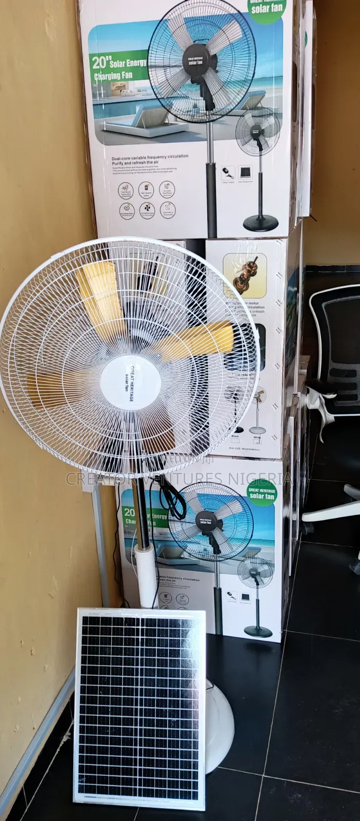Solar Fan Rechargeable Dc/AC 20" Standing Fuly Copper,4-12 Hours
