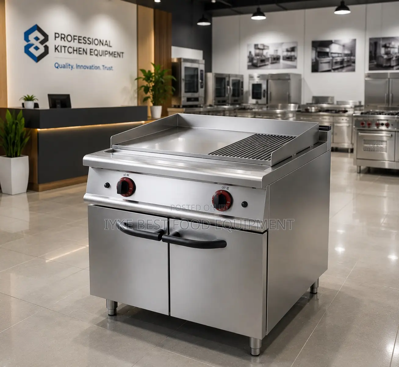 Gas Griddle (2/3 Flat 1/3 Grooved) With Cabinet