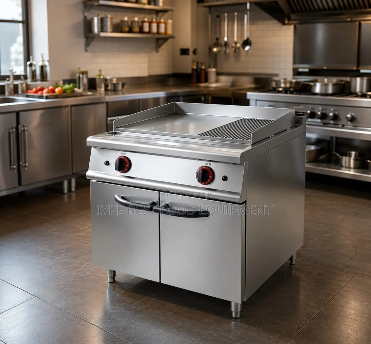 Gas Griddle (2/3 Flat 1/3 Grooved) With Cabinet