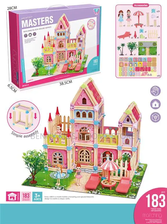 Princess Wooden Villa Building Block House – 183 Pieces