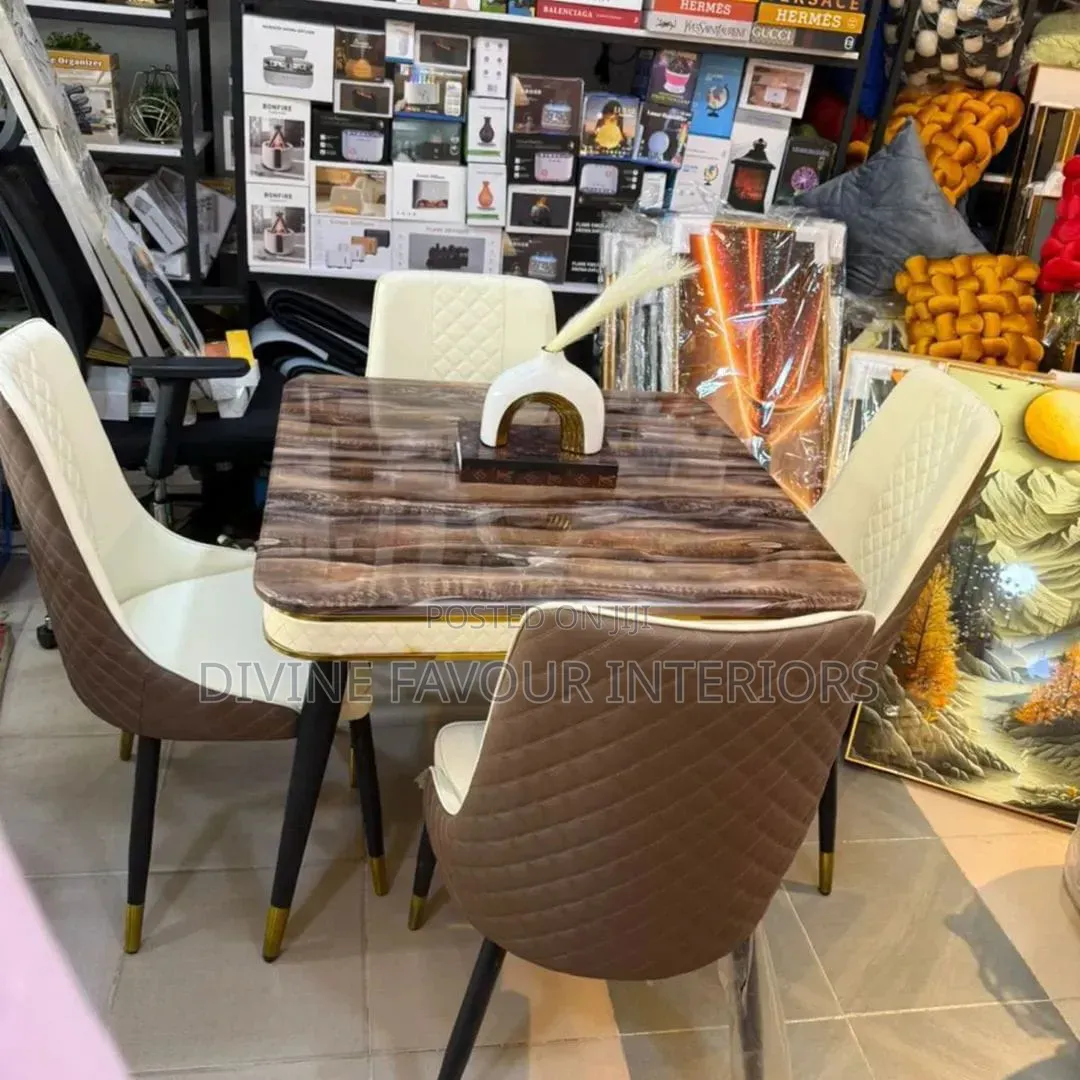 Square Dining Set of Table and 4 Chairs - Brown
