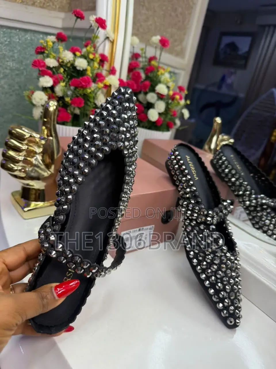 Premium Quality Rhinestone Embellished Luxury Half Slippers.