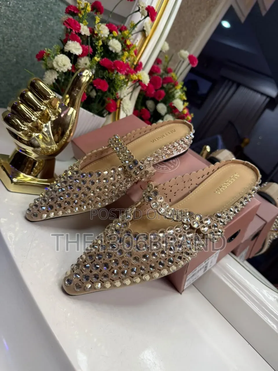 Premium Quality Rhinestone Embellished Luxury Half Slippers.