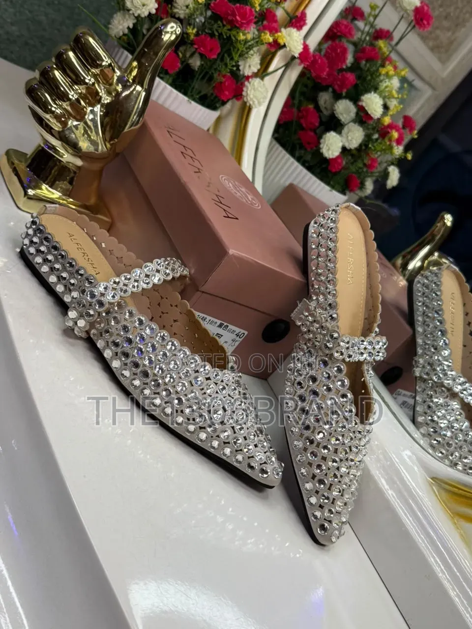 Premium Quality Rhinestone Embellished Luxury Half Slippers.