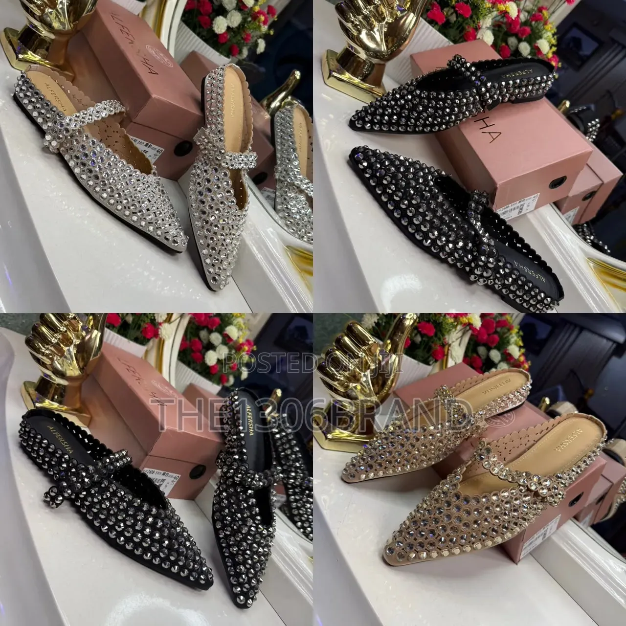 Premium Quality Rhinestone Embellished Luxury Half Slippers.