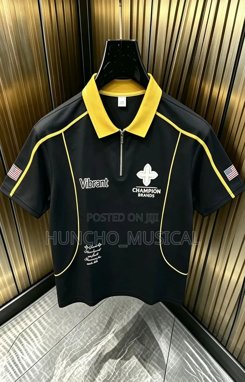 Champion Brands Polo Shirt Features a Vibrant Yellow Color and a Black