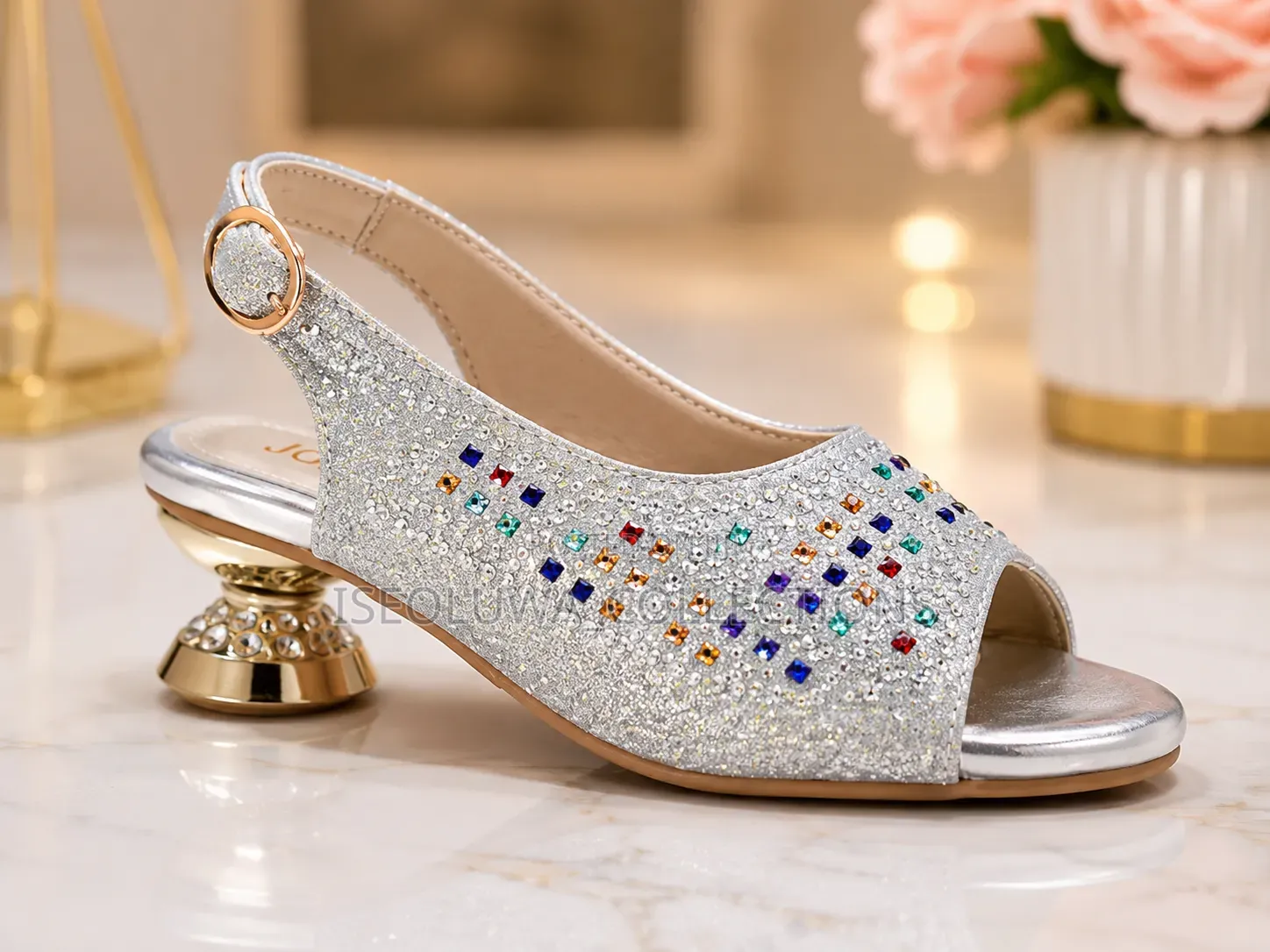 Glitter Open Toe Party Sandals for Girls With Rhinestone Details