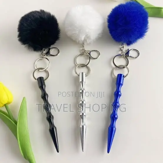 Kubaton Keychain With Pompom Puff|Self Defence