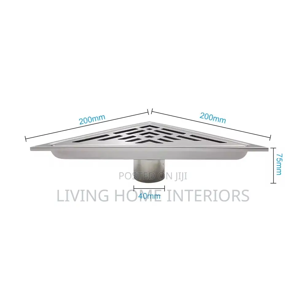 An Exploded View of a Triangular Stainless Steel Floor Drain,