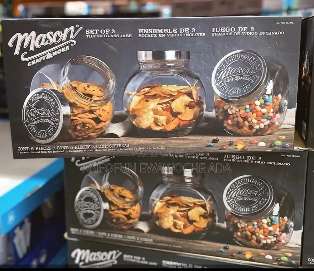 Mason Craft More 3-Piece Tilted Glass Canister Set With Lids 2.85L