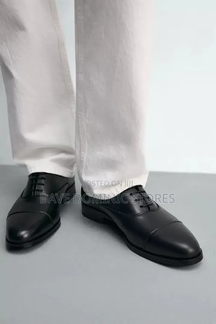 ZARA Classic Black Cap-Toe Oxford Lace-Up Dress Shoes