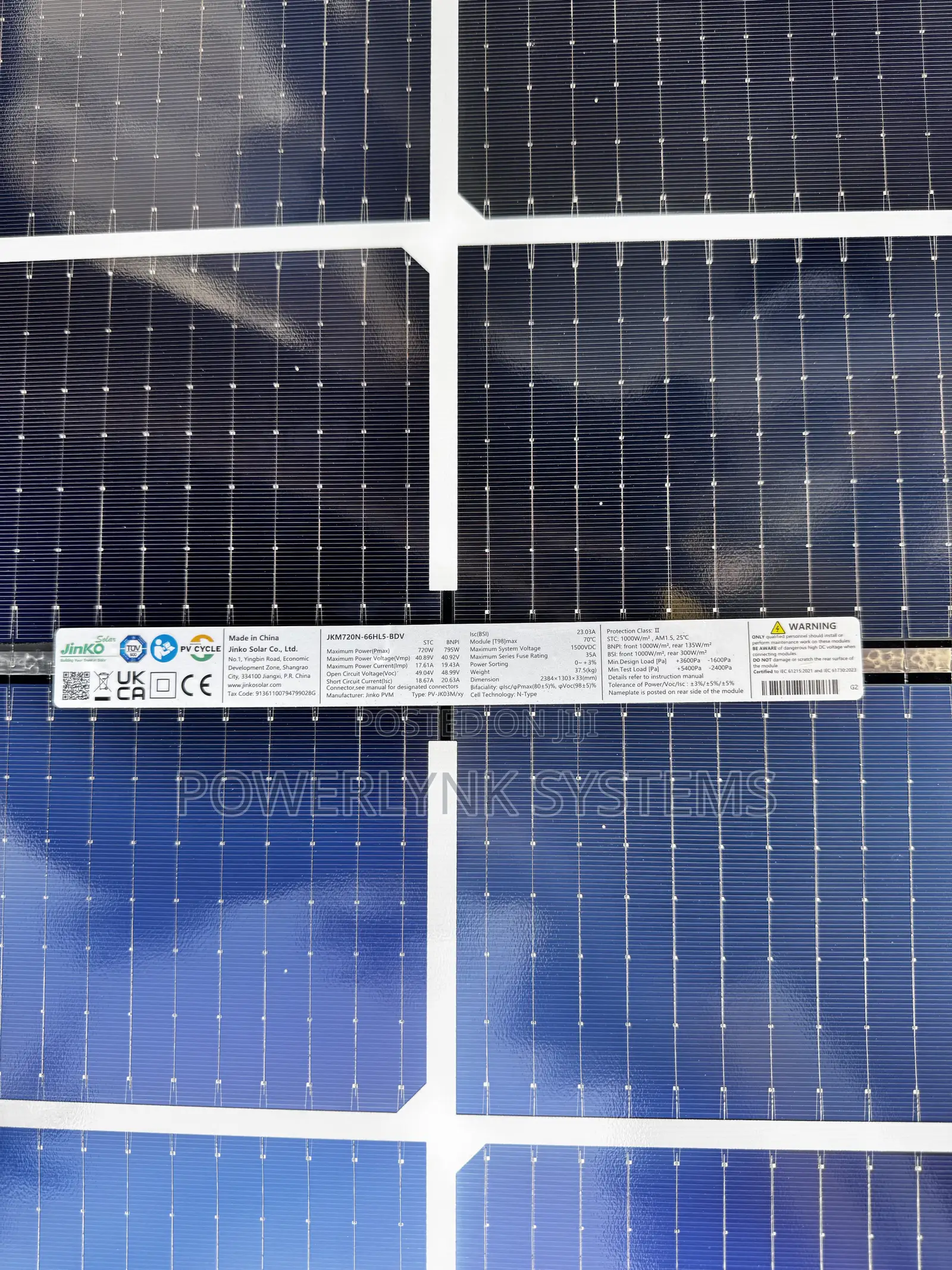 720 Watts Jinko Bi-Facial Mono Crystalline Solar Panels