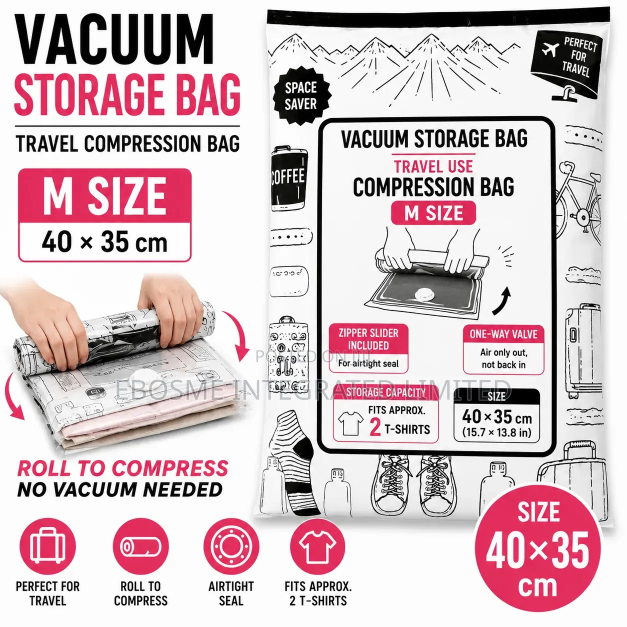 M Size (40 × 35 Cm) Travel Vacuum Storage Bag