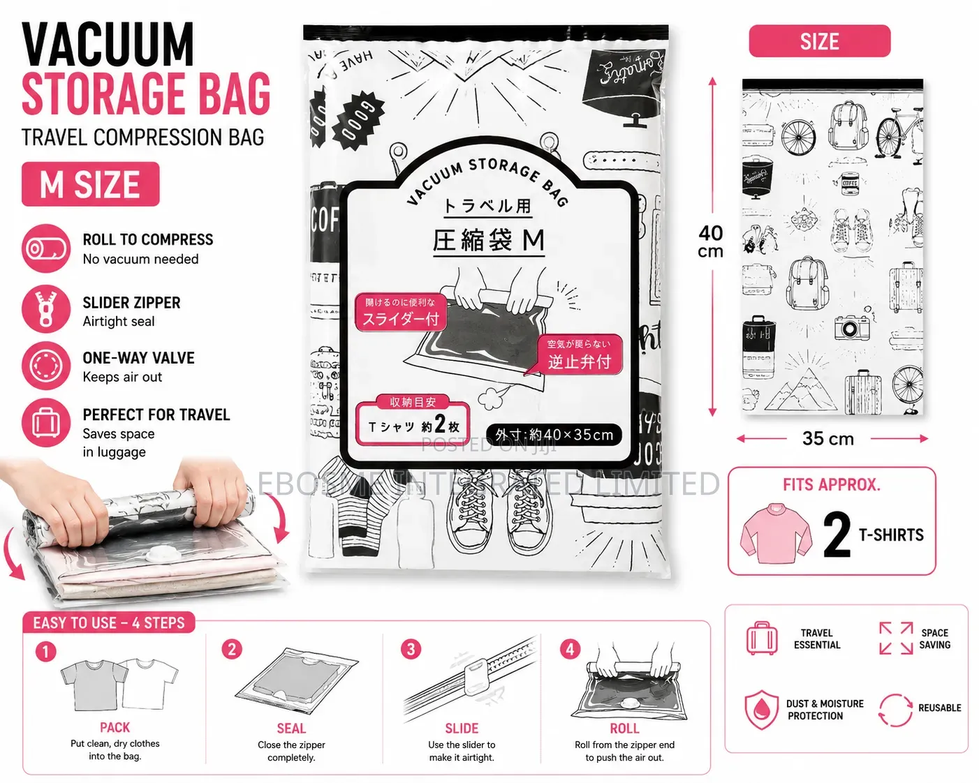 M Size (40 × 35 Cm) Travel Vacuum Storage Bag