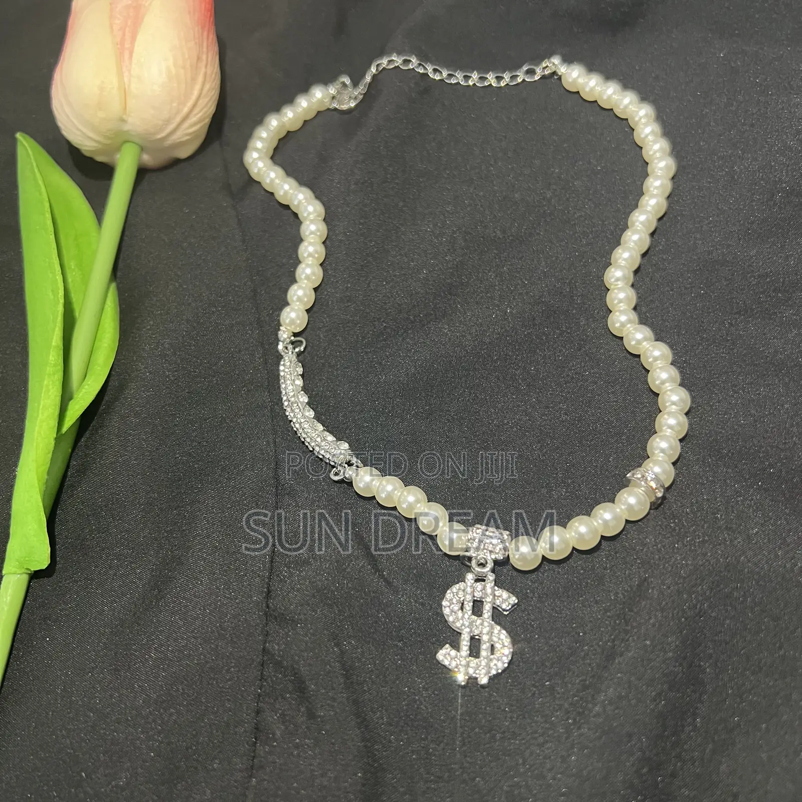 Summer Pearl Diamond Dollar Necklace Coin Short Pearl Stitch