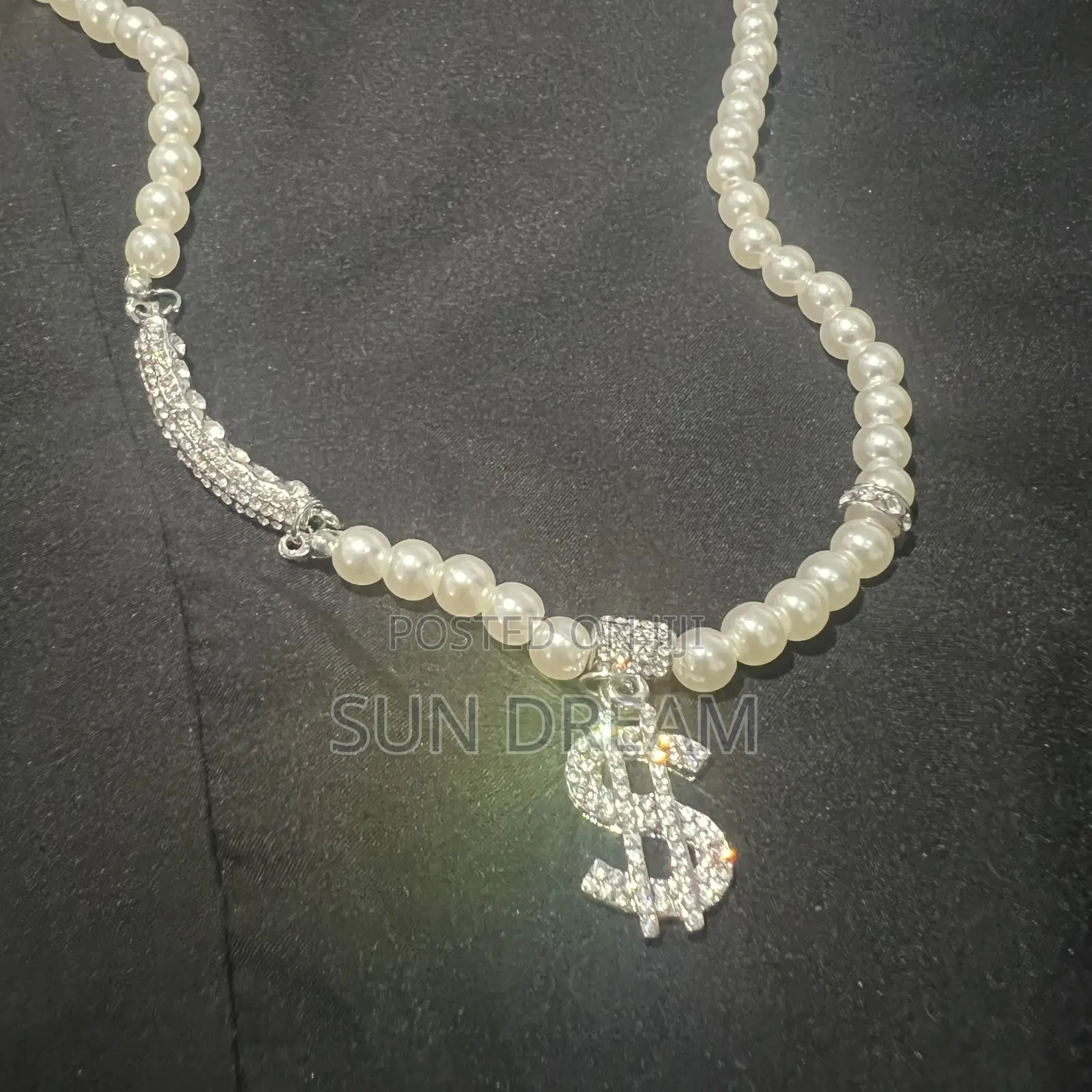 Summer Pearl Diamond Dollar Necklace Coin Short Pearl Stitch