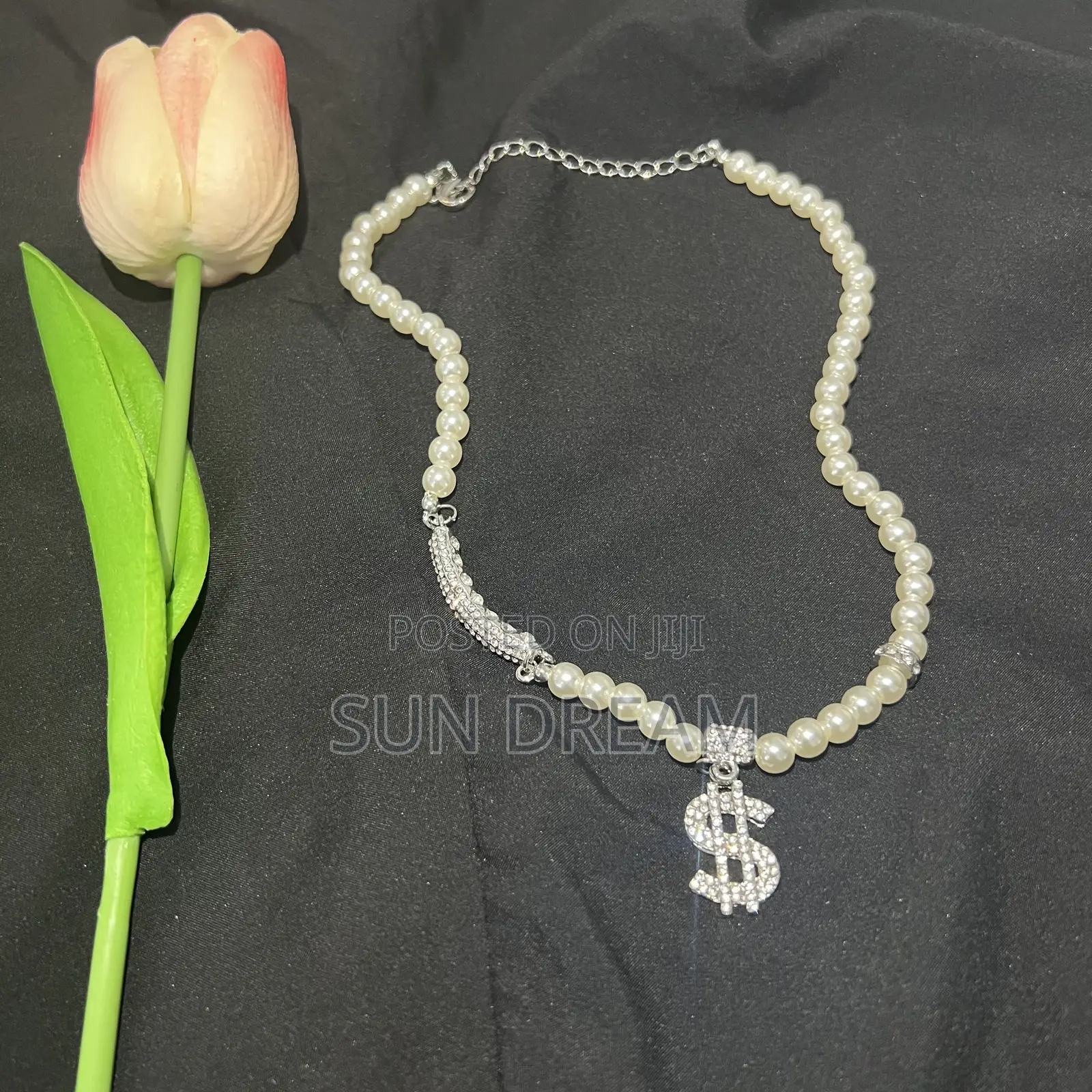 Summer Pearl Diamond Dollar Necklace Coin Short Pearl Stitch
