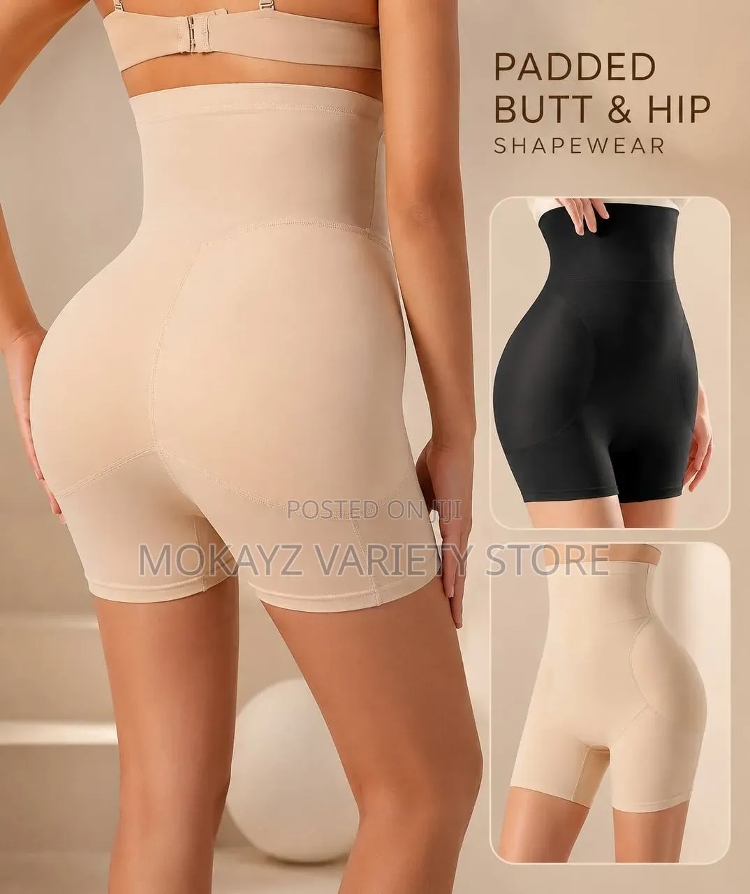 Quality High Waisted Non-Detachable BBL Padded Butt Hip —Black
